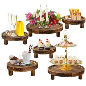 Base Redonda de Madera Maciza para Postres, Color Quemado, Diseño Retro, Soporte Duradero para Exhibición en Escritorio, para Aperitivos y Velas de Fiesta - Product Image 1