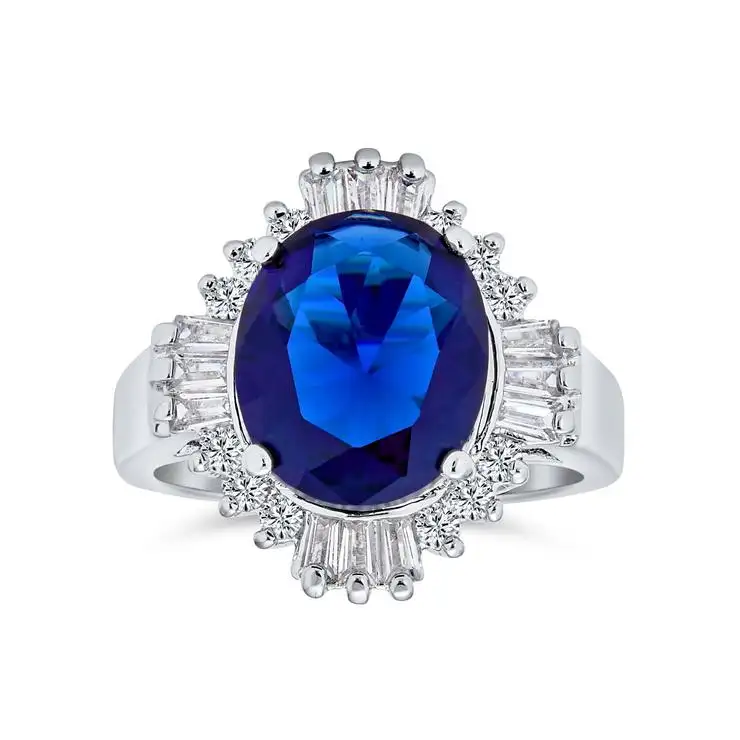 Luxury Royal Style Blue Sapphire Engagement Sterling Silver Engagement Ring For Women Gift