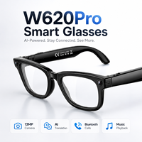 Gafas Inteligentes W620Pro con IA, Cámara HD de 13MP, Grabación de Video por WiFi, Indicaciones de Voz Personalizadas, Traducción para Llamadas, Música y Cancelación de Ruido