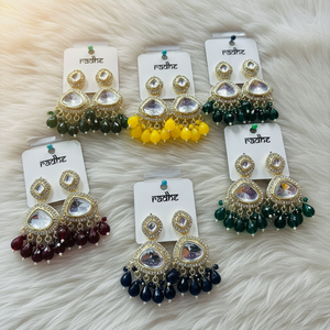 <b>Gold</b> Plated Kundan Stone and Beads <b>Dangle</b> <b>Earrings</b> Fine 11103264ML Jewelry - Product Image 3