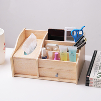 Organisateur de bureau en bois multifonctionnel avec boîte de rangement pour mouchoirs et tiroir pour le bureau et le rangement de dossiers