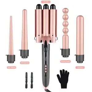 Fast Heating Hair Wand Curler in All hair types 5 in 1 Curling Wand Set with 3 Barrel hair curler roller