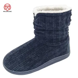 Zapatillas cómodas con logotipo personalizado para mujer, chenilla de punto hasta el tobillo, cálidas, para invierno, para interior