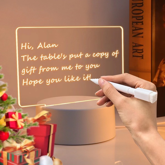 Creative DIY LED Memo Message Luminous Note Acrylic Writing Board Light 3D Printing Illusion LED Night Light
