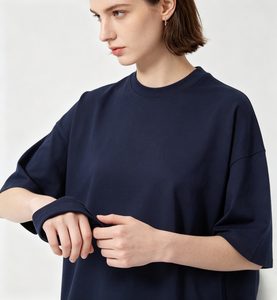 Camiseta Oversize para Hombre, 250G, Azul Oscuro, 100% Algodón Peinado, Hombros Caídos, Color Sólido, Manga Corta, Casual - Product Image 4