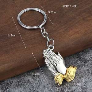 2024 New Arrival cầu nguyện tay Keychain thời trang cổ điển kim loại phước lành <span class=keywords><strong>Keyring</strong></span> với Carabiner - Product Image 3