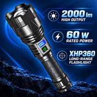 Lampe torche LED rechargeable haute puissance XHP360 2000 lumens, portée de 1500 m, lampe tactique avec affichage numérique de la batterie