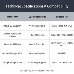 Batterie Premium 4500mAh EB-BS711ABY pour <span class=keywords><strong>Samsung</strong></span> Galaxy S23 FE S711 S711B S711W, batterie de remplacement, prise <span class=keywords><strong>en</strong></span> charge du logo personnalisé - Product Image 3