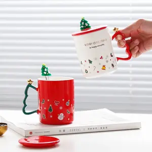 Fuguang 401-500ml Platos y tazas-Lovely BeeG Juego de tazas de café de Navidad de dibujos animados