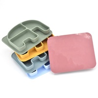 Vaisselle en silicone écologique Assiette divisée pour l'alimentation de bébé Sans BPA Éléphant de dessin animé Assiette à ventouse en silicone pour bébé