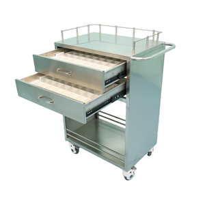 렉캉 스테인리스 스틸 이동식 의료 카트 두 개의 서랍, 가드레일, 잠금 가능한 바퀴-병원용 구강 약물 트롤리 - Product Image 5