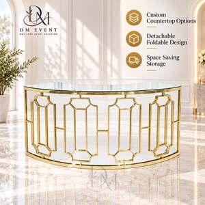 Barra de Bar Redonda Plegable Grande de Acero Inoxidable Dorado Personalizada con Panel Dorado Martillado y Tapa de Vidrio Templado Desmontable - Product Image 1