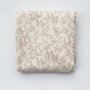 بطانية قطنية مبطنة بطبعة أرنب من الشاش للأطفال الصغار ناعمة للغاية لحديثي الولادة قماط منشفة حمام - Product Image 1