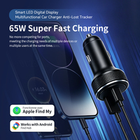 Cargador de Coche GPS de 65W con Rastreador Antipérdida, Voltímetro LED, Carga Rápida USB Tipo C, Encendedor de Cigarrillos para iOS y Android, 1 Año de Garantía