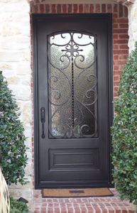 Cancello in Ferro Battuto Francese <span class=keywords><strong>a</strong></span> Foglia Singola Fatto <span class=keywords><strong>a</strong></span> Mano con Vetro Satinato, Popolare per Patio, Cancello Esterno in Metallo per Privacy, Ideale per Ingressi - Product Image 5