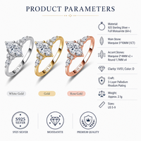 Bague en moissanite marquise en argent sterling 925, 5x10mm, 1ct, VVS1, couleur D, 3 couleurs, US 5-9, bijoux pour femmes