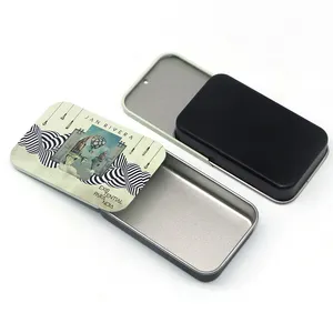 Mini Slide Lid Tobacco Tin Box Cigar Rectangle Tin Cases Chewing Gum Metal Tin Containers With Window Small Gift Packaging