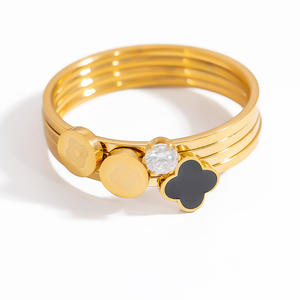 European American Style Flower Shape <b>Titanium</b> Steel <b>Ring</b> For Women 18k Gold Plated Geometric Design Gift Jewelry - Product Image 5