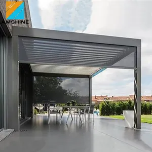 Smart Waterproof Louvered Roof 10 ft. x 12 ft. Aluminum Outdoor Pergola With Gray Retractable Shade