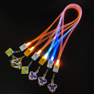 Logo personalizzato per incisione Laser fibra piatta TPU LED Light Up cordini con ciondolo per forniture per feste di concerto cordino a LED