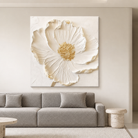Peinture à l'huile florale blanche texturée moderne, art minimaliste neutre sur toile, art mural floral 3D en impasto, cadre élégant, décoration intérieure
