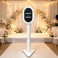 Kios Foto Booth Selfie Oval Portabel dengan Lampu LED RGB, Stand iPad, dan Alas Segitiga untuk Sewa Acara Pernikahan dan Ulang Tahun