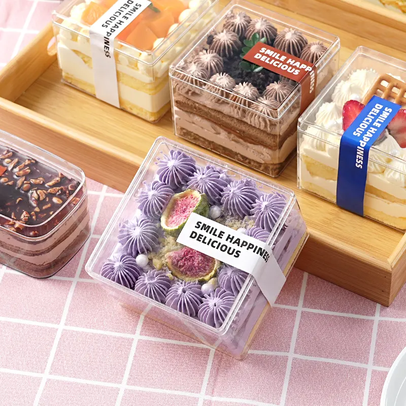 Wholesale Customized fruit wood bran cake Western dessert Tiramisu Pastry Container Acrylic Cake Box