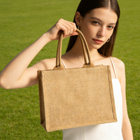 Sac fourre-tout en jute grande capacité, écologique, personnalisable, avec poignées en corde, idéal pour le shopping ou les mariages