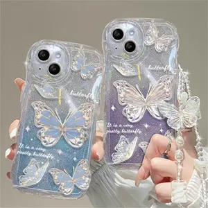 cute wave purple butterfly design cell phone cases for iphone samsung A12 s23 A13 ultra plus xiaomi 11t pro xr xs max