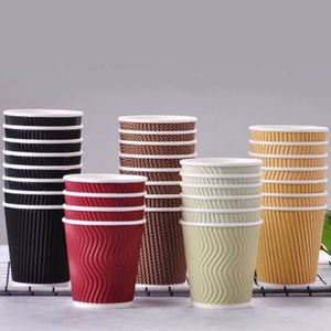 Gobelets en papier kraft ondulé à double paroi écologiques, biodégradables, construction élégante, détails à motifs en relief, design recyclable - Product Image 3