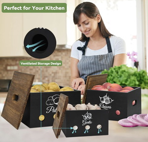 Set <span class=keywords><strong>2</strong></span> istifleme ahşap saklama kutuları mutfak sebze meyve organizasyonu için bambu kapak içecek için dayanıklı enjeksiyon tekniği - Product Image 2