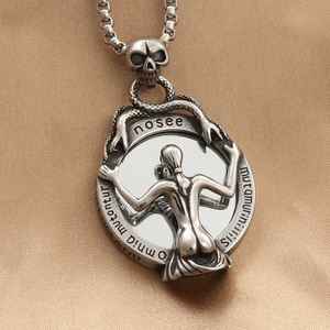 yunnique Skeleton <b>Mirror</b> Pendant Stainless Steel Unisex Necklace Gift Geometric Design 60cm <b>Chain</b> - Product Image 1
