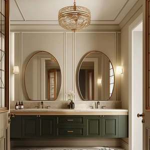 Exquisite Light Retro Style Suspended Washbasin Arched Wall Mounted Mirror Layered Bathroom <b>Vanity</b> - Product Image 3
