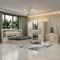 Ensemble complet de chambre à coucher de luxe classique en bois, lit King Size doré, mobilier de maison