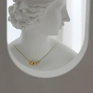 Sıcak satış büyük küçük altın top boncuk Strand boyun zincir kolye 18k altın kaplama paslanmaz çelik ince kolye kızlar için hediye - Product Image 1