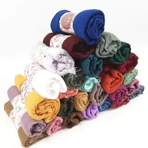 New Arrival Women Muslim Headband Wrinkle Shawls plain crinkle cotton linen hijab for women