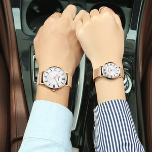 Montre de couple en acier inoxydable avec bracelet en maille, légère, style romain, pour hommes et femmes, idéale pour le commerce transfrontalier et les ventes en direct - Product Image 4