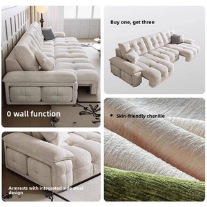 Fabric Function Bed Zero Wall Modern Simple Style Living Room Home Telescopic 3-seater <b>Wood</b> 2509C Creamy Style Adds a Touch of E - Product Image 2