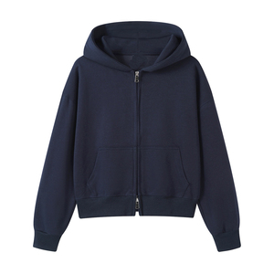 Cardigan <span class=keywords><strong>con</strong></span> <span class=keywords><strong>cappuccio</strong></span> corto da <span class=keywords><strong>donna</strong></span> in felpa pesante 350g, stile pendolare autunno-inverno, <span class=keywords><strong>con</strong></span> <span class=keywords><strong>zip</strong></span> e spalle scese, vestibilità ampia - Product Image 2