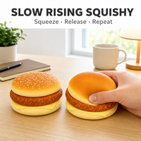 Jouet Squishy Burger au Sésame à Remontée Lente, Motif Pain Doré Superposé, Mignon, Anti-Stress, Décoration de Bureau, Cadeau