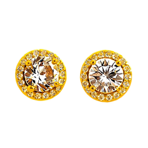 Orecchini rotondi in oro con pietra centrale in zircone, gioielli classici da festa per donna E268 - Product Image 1
