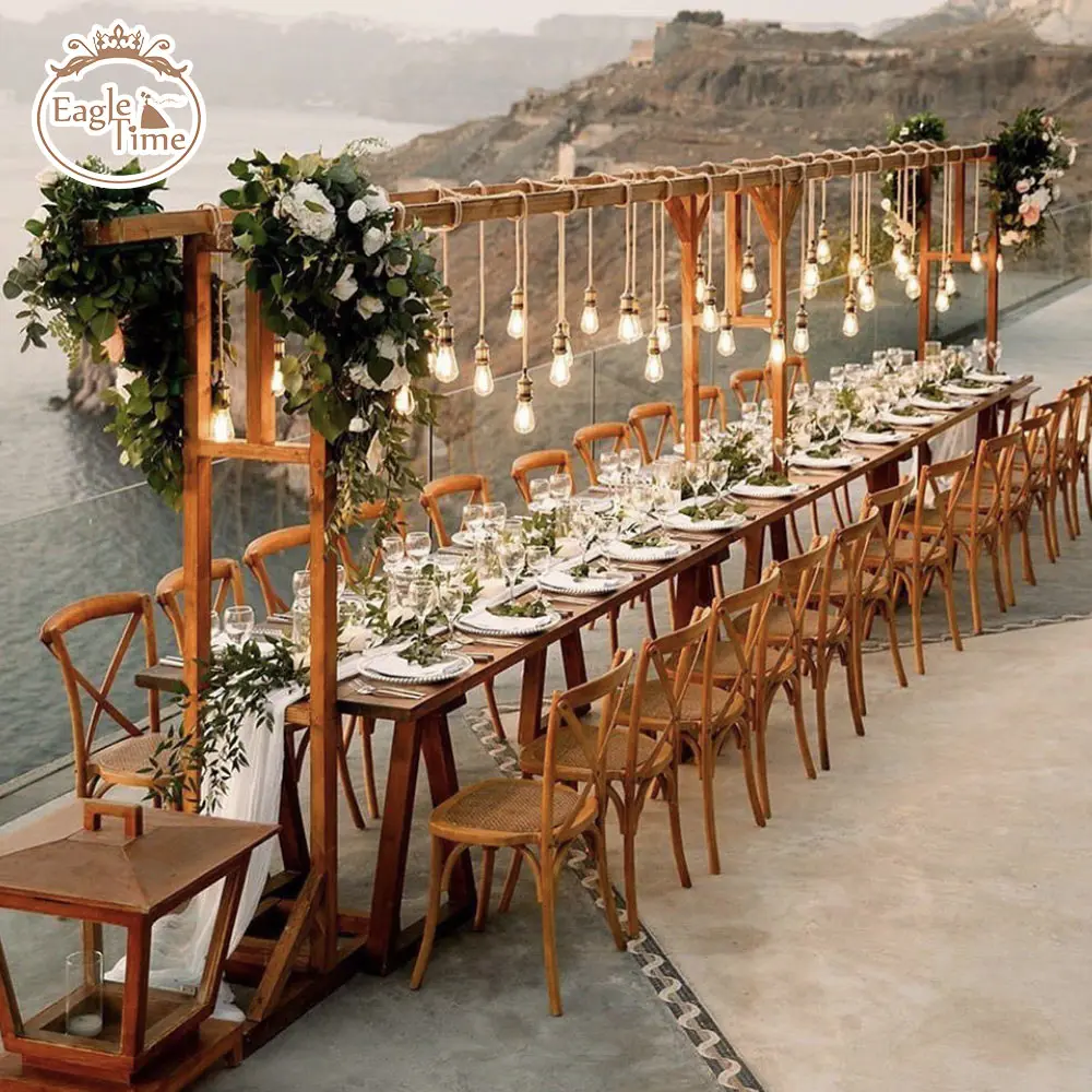Chaise de mariage en bois à dos croisé en bois Design simple hôtel Banquet fête événement salle à manger
