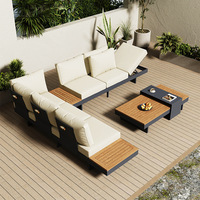 Ensemble de canapé moderne d'extérieur en alliage d'aluminium, protection solaire durable et étanche à la pluie pour cour villa hôtels, combinaison de chaises en teck en plein air