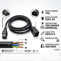 Cable de Alimentación CA VDE IEC 60320 C13 a C14, 10A 250V, Cable de Alimentación para Ordenador de Cobre Puro para PDU, Servidor, Monitor, OEM, Directo de Fábrica