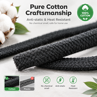 Selubung Pelindung Kabel Anti Debu, Penutup Dekorasi Kabel Rapi untuk Sistem Audiophile, Selubung Kabel Katun Murni Hitam Lembut 8-30mm