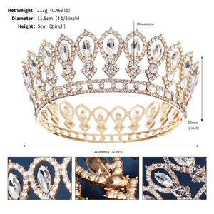 Diademas barrocas redondas de oro para desfile, tiara de cristal con diamantes de imitación, moldura de corona para rey Queens y novia - Product Image 6