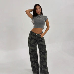 กางเกงขายาวทรงตรงเอวสูงลายพราง สไตล์สตรีทเทรนดี้ ย้อนยุค ใช้งานได้หลากหลาย กางเกงยีนส์พื้นฐาน - Product Image 4