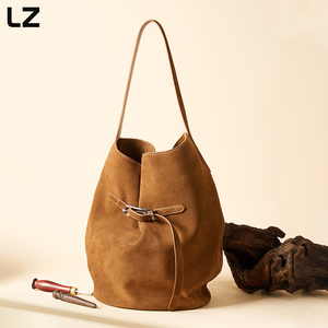 LZ Top Grain Cow <strong>Leather</strong> <strong>Bucket</strong> <strong>Bag</strong> Premium Suede <strong>Womens</strong> Shoulder <strong>Bag</strong> Large Capacity Genuine <strong>Leather</strong> Handbags Tote <strong>Bag</strong> - Product Image 2