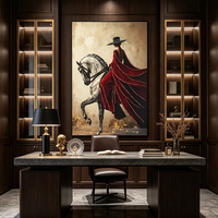 Tableau mural luxe moderne femme et cheval noir, porcelaine cristal strass incrusté à la main, décoration murale verticale