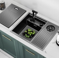 Évier de cuisine Nano Hidden Bar SUS 304 Évier fait main à rabat en acier inoxydable avec lave-glace